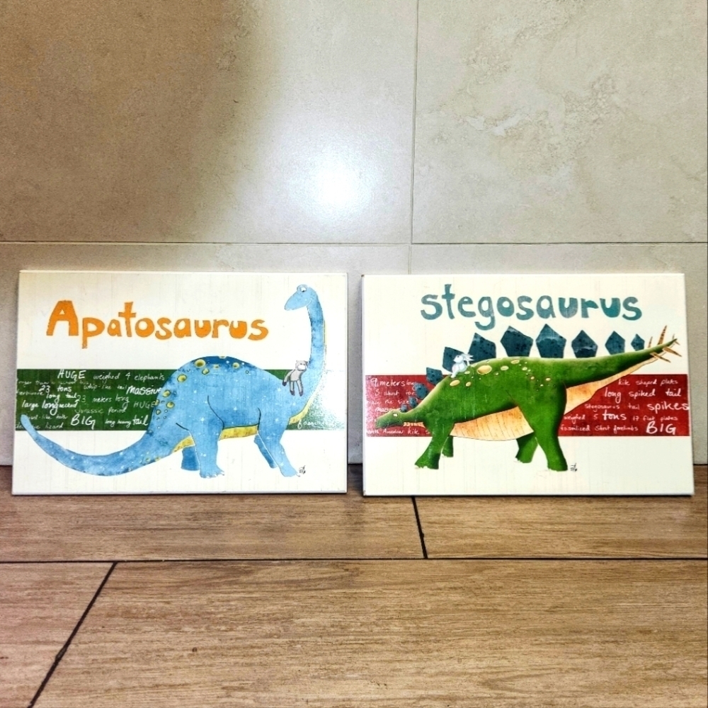 Stupell Industries Kids Room Art Stegosaurus Dinosaurs Wall Plaques Set Of 2